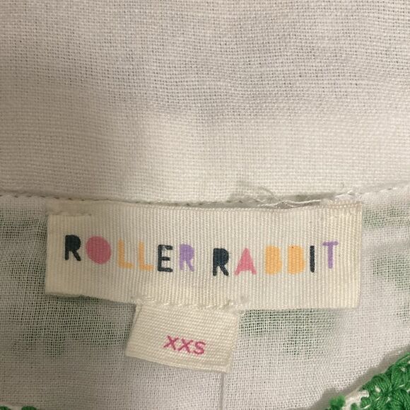 Roller Rabbit Tasha Rylina Cover-Up Mini Dress in White with Green Embroidery. - Picture 8 of 10